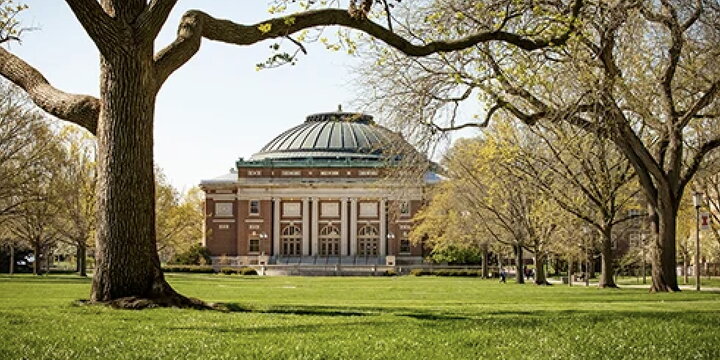 a building on the quad