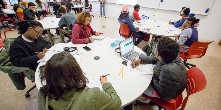 students sitting around a table