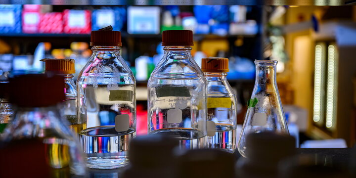 bottles in a lab.