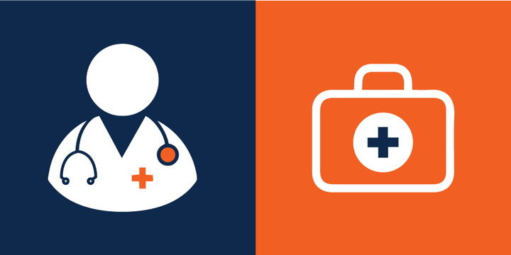 White coat doctor and medical bag icon