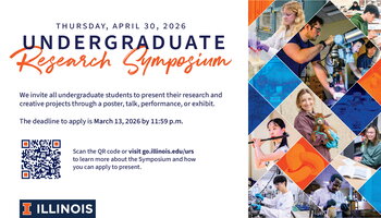 A digital flyer for information on the event with a collage of students doing research