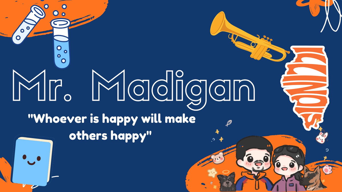 A cartoon graphic advertising Patrick Madigan's class