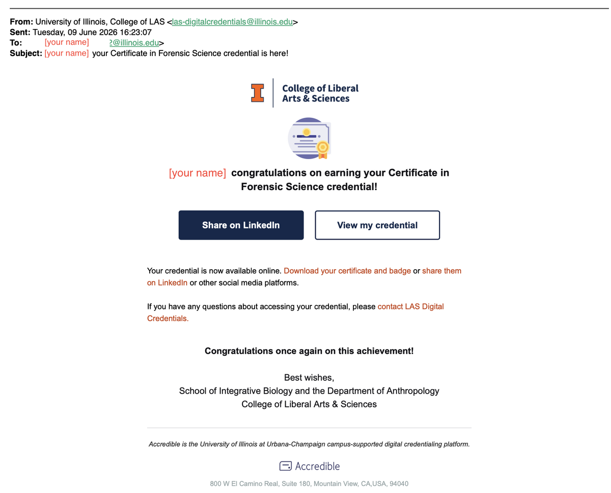 A screenshot of what the completion page of the certificate looks like
