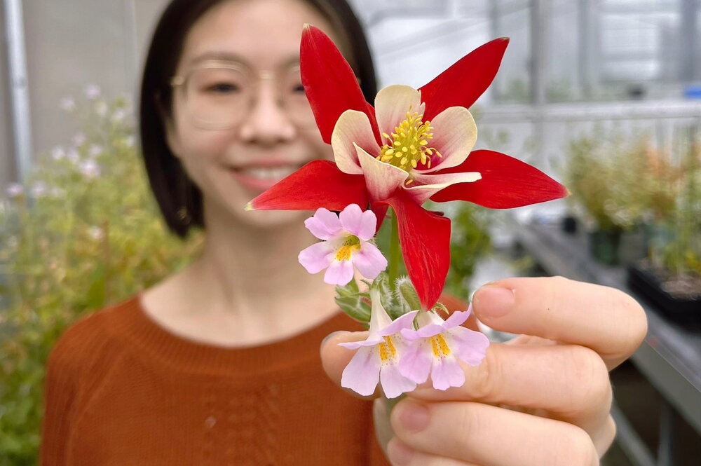 A photo of Minya holding a flower