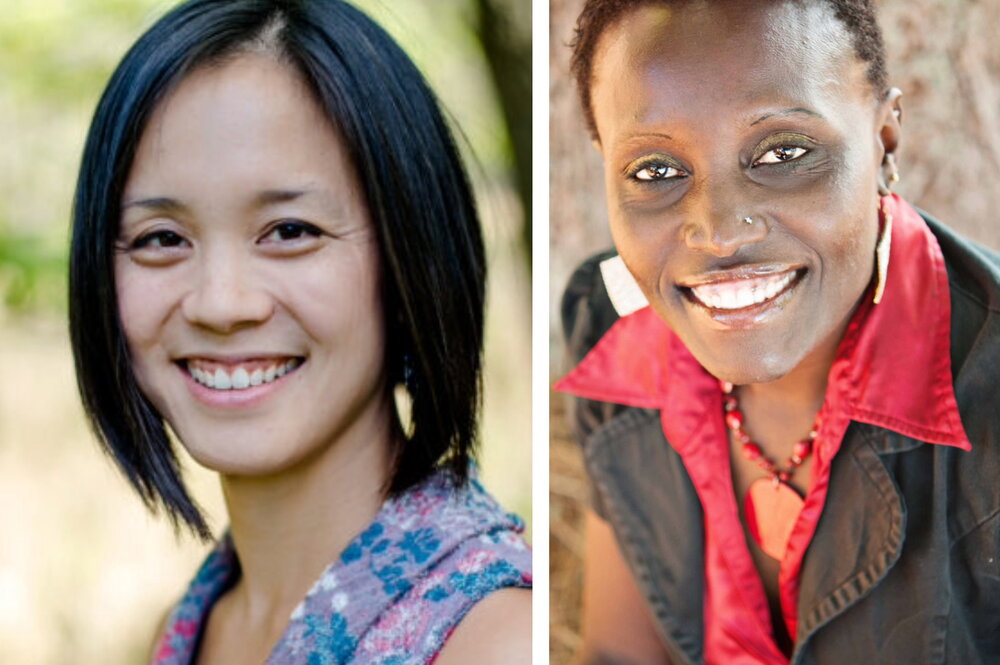 Two women in side by side portraits smiling