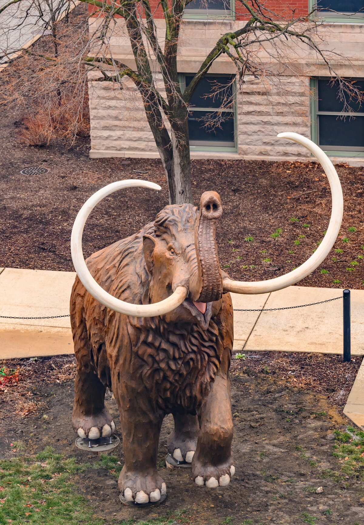 A photo of a statue of a mammoth