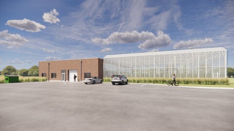 A rendering of the new CABBI greenhouse to be built at the U of I Research Park.