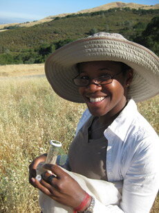 a woman in a field