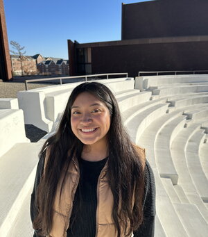 Sandra standing in the amphitheater