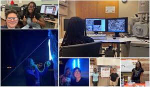 A collage of two people working together
