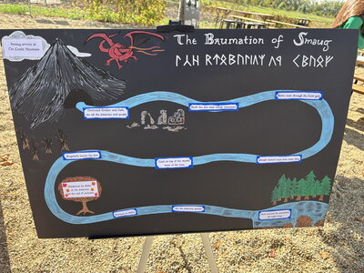 A black poster that has information from The Hobbit on it.