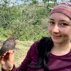 Juliana Soto, with a sooty ant tanager, Habia gutturalis