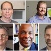 Professors who received endowed chairs and professorships (From top left, clockwise) James Imlay, Andrew Leakey, Brent Roberts, Christopher Freeburg, and Charles Gammie