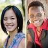 Two women in side by side portraits smiling