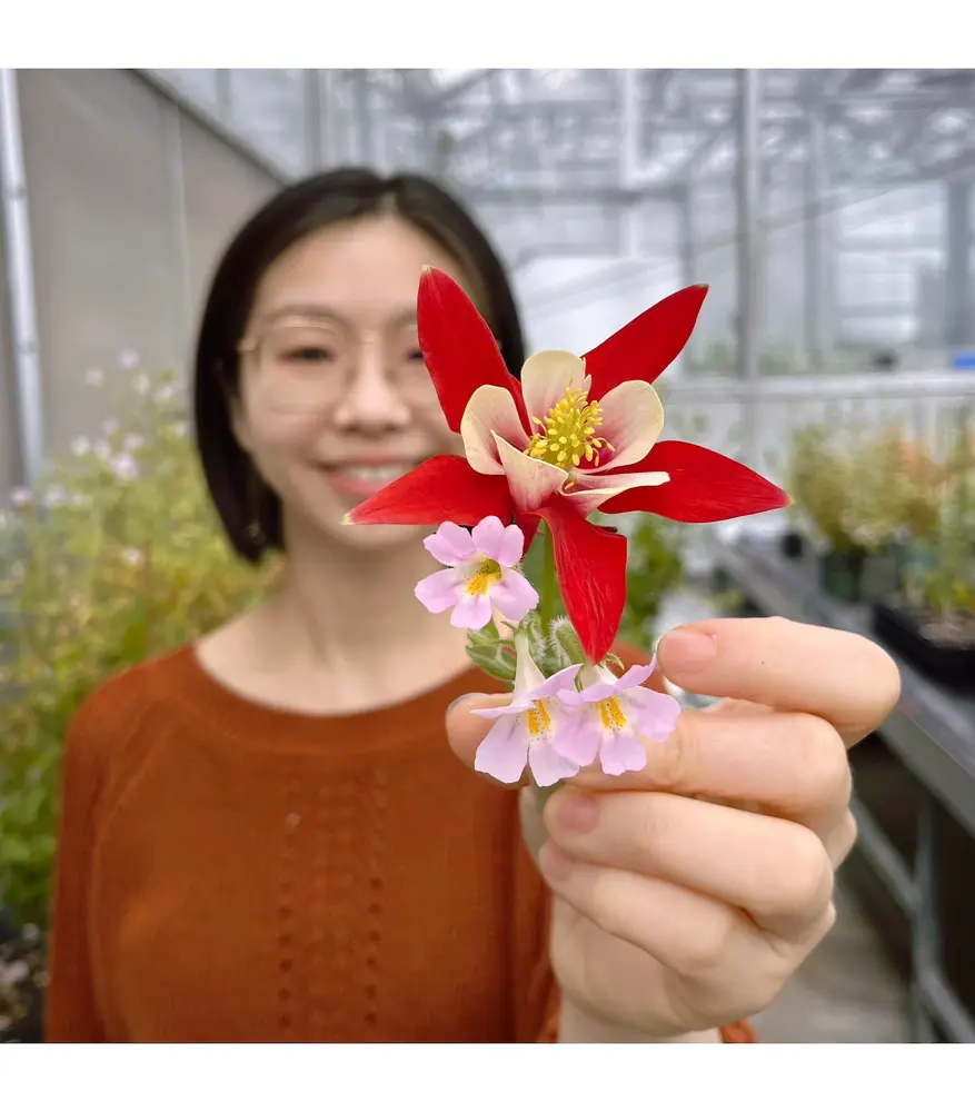A photo of Minya holding a flower