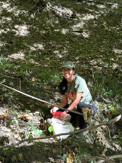 A photo of Allanis Vera Barron working in the woods